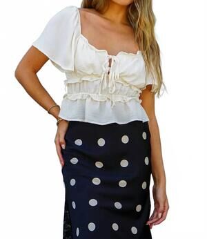 NEW TIMING airflow ruffle peplum tie front top in cream